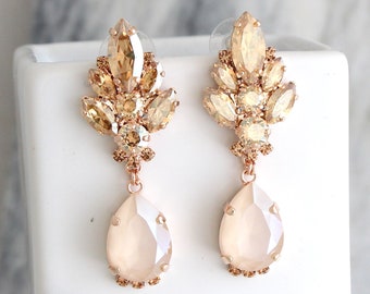 Bridal Chandelier Earrings, Ivory Champagne Drop Earrings, Bridal Cream Earrings, Ivory Gold Chandelier Earrings, Bridal Crystal Earrings