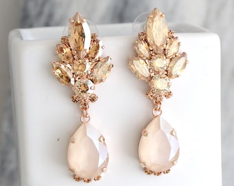 Bridal Chandelier Earrings, Ivory Champagne Drop Earrings, Bridal Cream Earrings, Ivory Gold Chandelier Earrings, Bridal Crystal Earrings