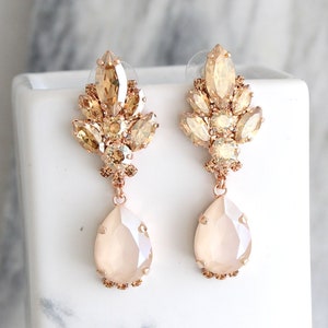 Bridal Chandelier Earrings, Ivory Champagne Drop Earrings, Bridal Cream Earrings, Ivory Gold Chandelier Earrings, Bridal Crystal Earrings