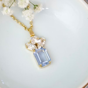 Light Sapphire Crystal Blue Bridal Necklace, Light Blue crystal Necklace, Aquamarine Crystal Necklace, Gift For Her, Bridal Blue Necklace