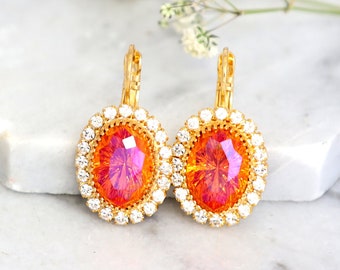 Orange Earrings, Burnt Orange Earrings, Orange Crystal Drop Earrings, Crystal Fire Orange Drop Earrings, Gift For Her, Christmas Gift.