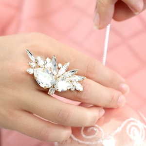 Statement Crystal Ring, Crystal Cocktail Ring, Clear Crystal Cocktail  Ring, Christmas Gift For Her, Bridal Crystal Ring, Oversize Ring.