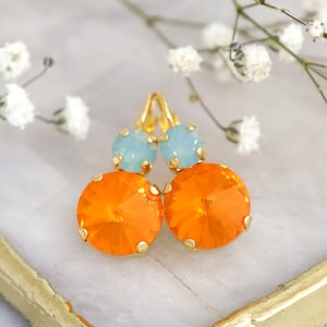 Mint Coral Opal Orange tangerine drop earrings earrings, Orange Crystal earring, Gift for woman, Orange Green Drop Bridesmaids Earring