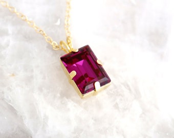 Fuchsia Crystal Necklace, Fuchsia Bridesmaids Necklace, Dark Pink Crystal Necklace, Bridal Dark Pink Necklace, Crystal Magenta Necklace