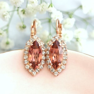 Blush Drop Earrings, Bridal Blush Rose Earrings, Bridal Blush Pink Crystal Rose Gold Earrings, Bridesmaids Earrings, Dusty Pink Earrings