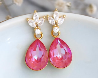 Pink Drop Earrings, Pink Neon Crystal Earrings, Hot Pink Chandelier, Pink Crystal Earrings, Pink Drop Bridesmaids Earrings