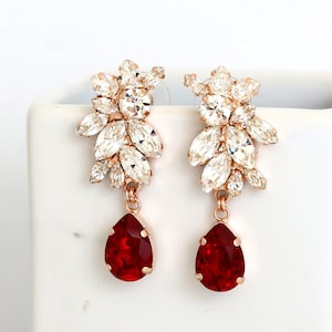 Red Ruby Bridal Earrings, Bridal Red Wine Chandelier Earrings, Red Crystal Drop Earrings, Maroon Crystal Earrings, Bridal Red Earrings