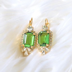 Peridot Drop Earrings, Bridal Peridot Green Crystal Earrings, Bridal Green Earrings, Gift For Her, Gift For Her, Peridot Crystal Earrings