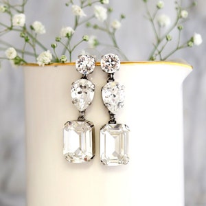 BRIDAL LONG EARRINGS, Bridal Chandelier Earrings, Crystal Long Chandelier Earrings, Bridal Earrings, Bridal Dangle Earrings, Bridal Jewelry image 1