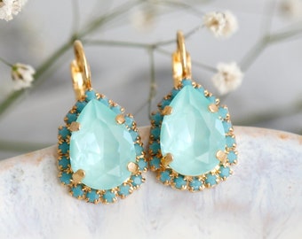Groene salie oorbellen, groene kristallen oorbellen, mint opaal groene kristallen oorbellen, cadeau voor haar, oorbellen bruidsmeisjes, lichtgroene oorbellen