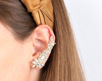 Bridal Ear Cuff, Crystal Ear cuff earrings, Bridal Gold Climber Crystal Earrings, Trending Climber Earrings, Rock-enroll Bridal Earrings