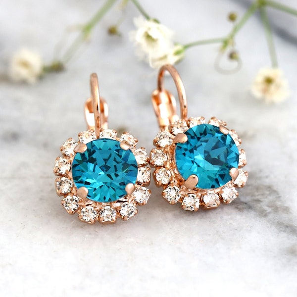 Blue Teal Earrings, Bridal Blue Teal Drop Earrings, Bridesmaids Earrings, Blue Zircon Drop Earrings, Blue Topaz Crystal Drop Earrings