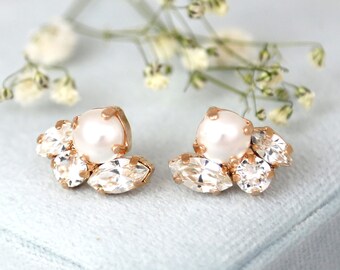 Bridal Earrings, Pearl Crystal Stud Earrings, Bridal Pearl Earrings, Pearl Earrings, Bridesmaids Earrings, Gift For Her, Bridal Pearl Studs