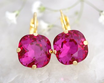 Fuchsia Pink Drop Earrings, Magenta Crystal Drop Earrings, Fuchsia Pink Drop Earrings,  Magents Earrings, Bridesmaids Earrings, Fift For Her