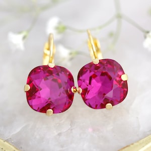 Fuchsia Pink Drop Earrings, Magenta Crystal Drop Earrings, Fuchsia Pink Drop Earrings,  Magents Earrings, Bridesmaids Earrings, Fift For Her