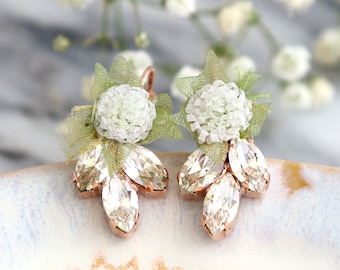 Bridal Drop Earrings, Bridal Boho Chic Earrings, Flower  Drop Crystal Earrings, Bridesmaids Earrings, Flower Earrings, Bridal Earrings