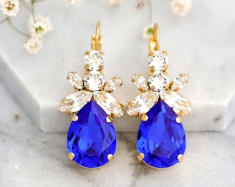 Royal Blue Crystal Earrings, Blue Royal Crystal Earrings, Royal Blue Crystal Earrings, Bridesmaids Blue Earrings, Blue Sapphire Earrings