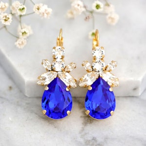 Royal Blue Crystal Earrings, Blue Royal Crystal Earrings, Royal Blue Crystal Earrings, Bridesmaids Blue Earrings, Blue Sapphire Earrings