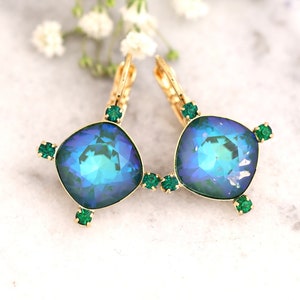 Green Drop Earrings, Emerald Drop Earrings, Bridal Green Earrings, Crystal Green Blue Earrings, Bridesmaids Earrings, Gift For Her