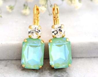 Birthday Gift Ideas for Women Agate Earrings Dangle Boho Jewelry Artisan Mint Green Earrings Gold Leverback Stocking Stuffers for Sister