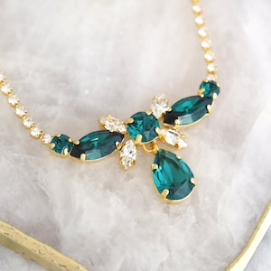 Emerald Crystal Necklace, Bridal Green Emerald Crystal Necklace, Emerald Green Necklace, Bridal Dark Green Necklace, Emerald Necklace