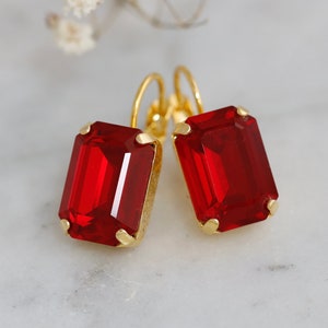 Red Crystal Drop Earrings, Ruby Red Crystal Earrings, burgundy Bridal Earrings, Red Burgundy Earrings, Bridal Red Earrings, Gift For Her