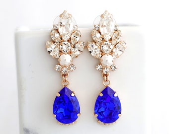 Sapphire Blue Earrings, Bridal Royal Blue Long Earrings, Bridal Blue Sapphire Chandelier Earrings, Blue Royal Chandelier Earrings