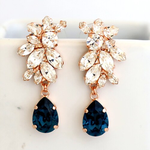 Blue Navy Drop Earrings Navy Blue Chandelier Earrings Bridal - Etsy