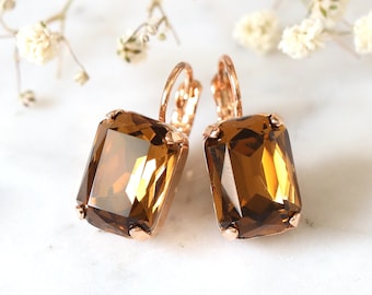 Brown Drop Earrings, Brown Crystal Earrings, Earrings, Topaz Crystal Earrings, Gift For Her, Bridesmaids Earrings, Chocolate Gold Earring