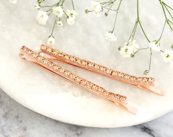 Bridal Hair Pin, Bridal Crystal Embellished Bobby Pin, Champagne Bobby Pins, Wedding Rose Gold Hairpin Jewelry,Champagne Bridal Hair Jewelry