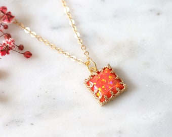 Opal Necklace, Opal Gold Filled Necklace, Fire Opal Necklace, Gift for her, Christmas Gift, Australian Opal, Orange Silver Opal Necklace