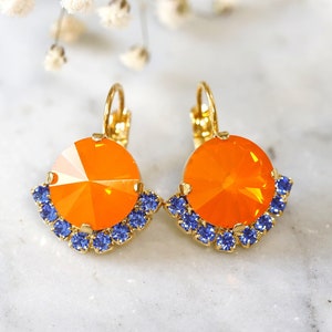 Orange Earrings, Orange Drop Earrings, Blue Orange Earrings, Coral Blue Earrings, Tangerine Orange Drop Earrings, Bridesmaids Earrings