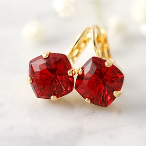 Garnet Crystal Drop Earrings, Red Garnet Drop Crystal Earrings, Bridal Poppy Red Crystal Drop Earrings, bridesmaid gifts, Gift For Her