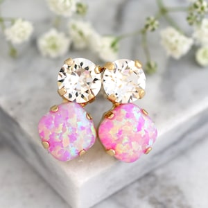 Pink Opal Stud Earrings, Pink Opal Gift Earrings, Pink Stud Earrings, Pink Opal Crystal Earrings, Gift For Her, Opal Stud Earrings