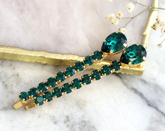 Emerald Bridal Hair Pin, Bridal Emerald Bobby Pin, Bridal Bobby Pins, Wedding Hair Jewelry, Crystal Bridal Hair Jewelry, Emerald Hair Pin