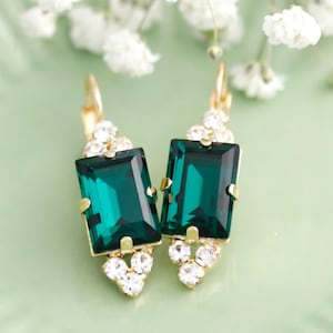 Emerald Green Earrings, Dark Green Crystal Drop Bridal Earrings, Emerald Green Formal Evening Earrings, Bridesmaids Earrings, Gift For Her