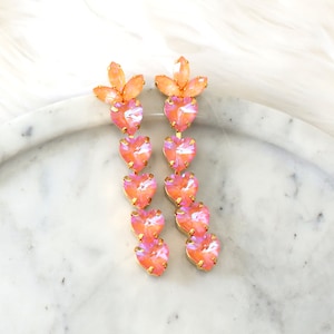 Orange Drop Earrings, Hot Orange Drop Earrings, Ultra Orange Crystal Chandelier Earrings, Hear Drop Earrings, Orange Chandelier Earrings