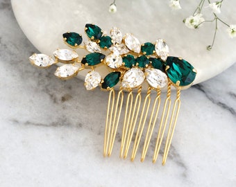 Bridal Hair Comb, Bridal Emerald Hair Comb, Emerald Green Hair Comb, Bridal Hair Accessories, Green Hair Comb, Bridal Emerald Hair Comb