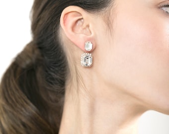 Bridal Earrings, Bridal Ear Jacket Earrings, Clear Crystal Ear Jacket Earrings, Emerald Cut Earrings, Classic Crystal Ear Jacket Earrings