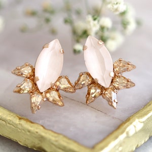 Ivory Cream Earrings, Bridal Champagne Stud Earrings, Cream Gold Bridal Earrings, Beige Crystal Stud Earrings, Bridesmaids Stud Earrings