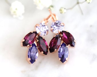 Silver Plated Purple Crystal Rhinestone Dangle earrings E57