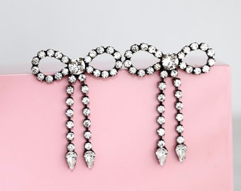 Crystal Bow Chandelier Earrings - Elegant Bridal Jewelry, Statement Wedding Accessory, Luxury Gift for Her, Rhinestone Chandelier Earrings