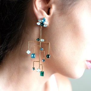 Chandelier Earrings, Long Statement Emerald Earrings, Light Drop Dangle Earrings, Trending Crystal Earrings, Bridal Crystal Earrings image 7