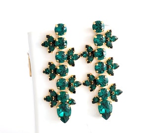 Emerald Earrings, Emerald Chandelier Earrings, Green Dark Earrings, Bridal Emerald Earrings, Bridesmaids Earrings, Statement Earrings