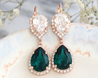 Emerald Chandelier Earrings, Bridal Emerald Drop Earrings, Green Emerald Chandelier Earrings, Emerald Crystal Drop Chandelier Earrings.