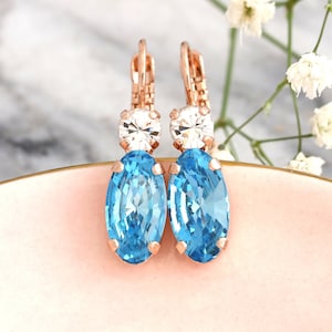 Aquamarine Earrings, Aquamarine Drop Earrings, Bridal Aquamarine Crystal Lever Back Earrings, Bridesmaids Earrings, Light Blue Drop Earrings
