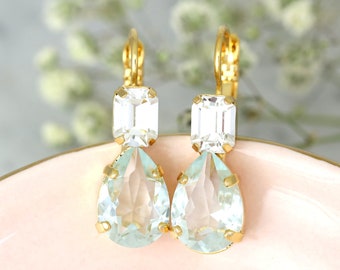 Aquamarine Earrings, Light Blue Drop Earrings, Aquamarine Teardrop Crystal Lever Back Earrings, Bridesmaids Earrings, Aquamarine Droplets