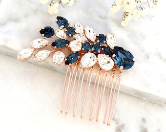 Bridal Hair Comb, Blue Navy Crystal Hair Comb, Blue Navy Hair Comb, Bridal Hair Accessories, Blue Hair Comb, Bridal Navy Blue Hair Comb