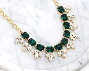 Collana di smeraldi, collana di smeraldi da sposa, collana di cristallo verde da sposa, collana di smeraldi importante da sposa, collana girocollo di cristallo