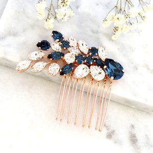 Bridal Hair Comb, Blue Navy Crystal Hair Comb, Blue Navy Hair Comb, Bridal Hair Accessories, Blue Hair Comb, Bridal Navy Blue Hair Comb